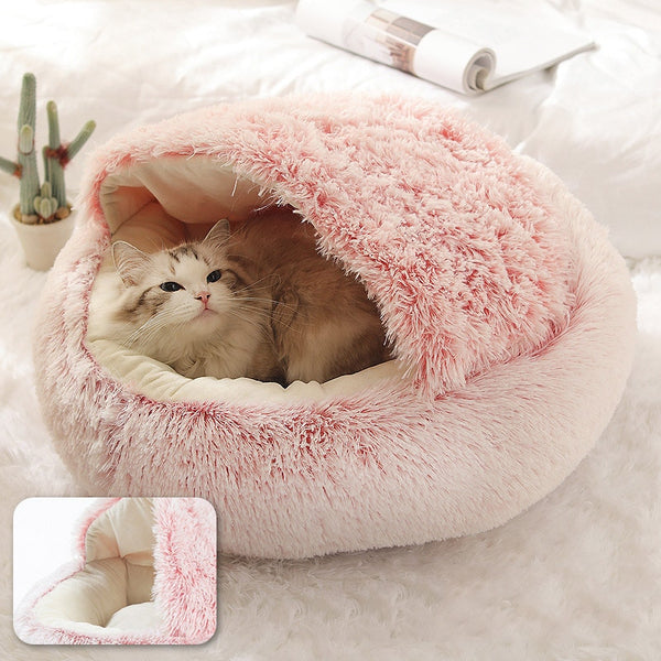 Lit Rond en forme de grotte en peluche pour Chat et Petit Chien – Confort douillet et sécurisant