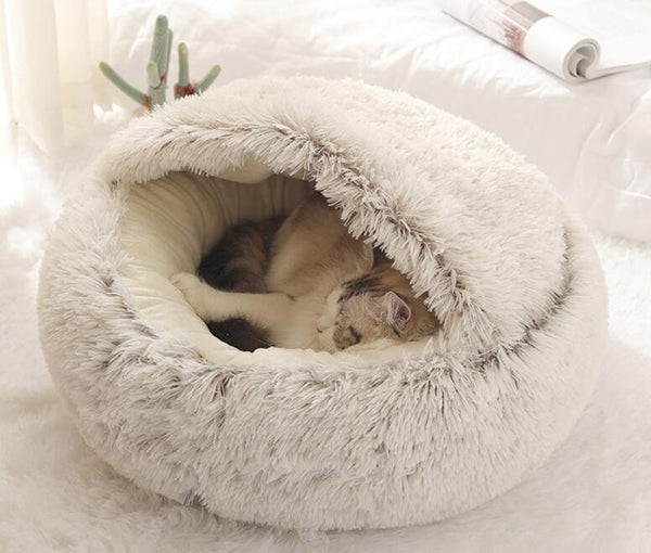 Lit Rond en forme de grotte en peluche pour Chat et Petit Chien – Confort douillet et sécurisant