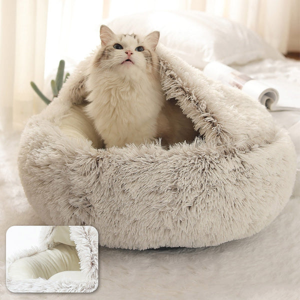 Lit Rond en forme de grotte en peluche pour Chat et Petit Chien – Confort douillet et sécurisant