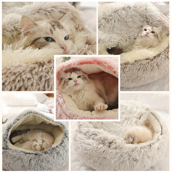 Lit Rond en forme de grotte en peluche pour Chat et Petit Chien – Confort douillet et sécurisant