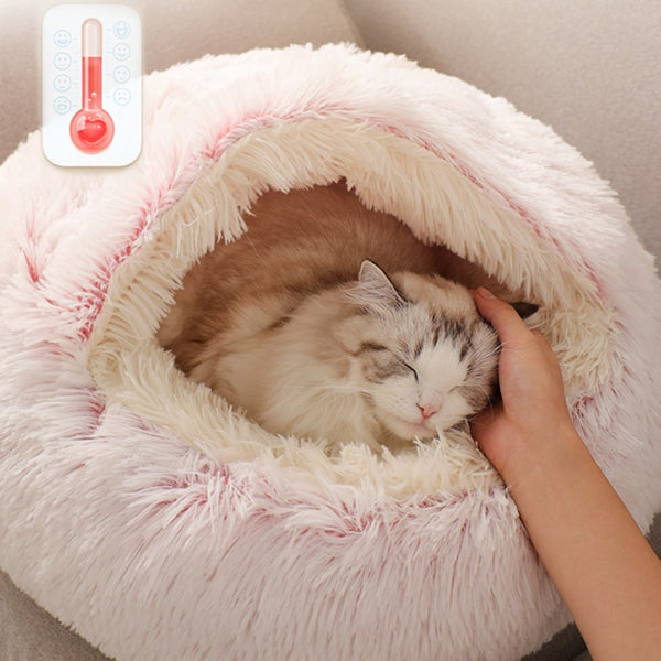 Lit Rond en forme de grotte en peluche pour Chat et Petit Chien – Confort douillet et sécurisant