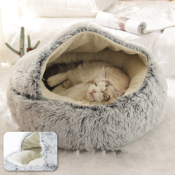 Lit Rond en forme de grotte en peluche pour Chat et Petit Chien – Confort douillet et sécurisant